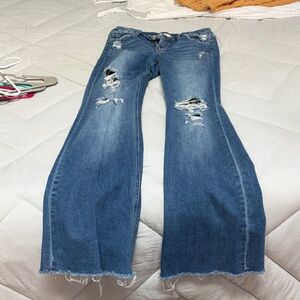 Altar'd State Distressed Flare Jeans in Blue